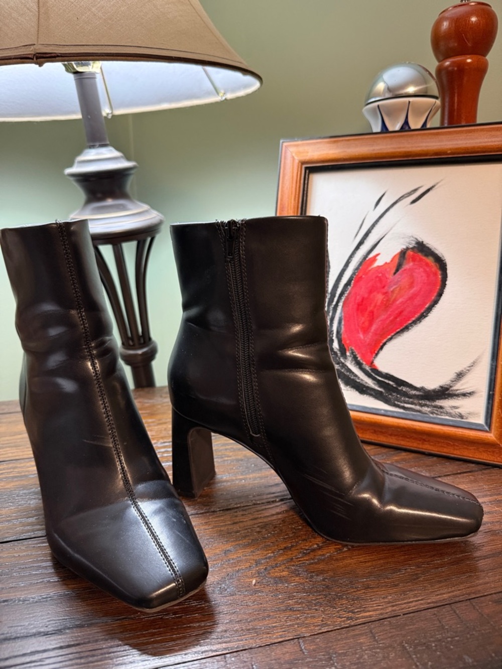 Women's Black Leather Square-Toe Ankle Boots INC SIZE 8 1/2 or 39 1/2 - Picture 2 of 12